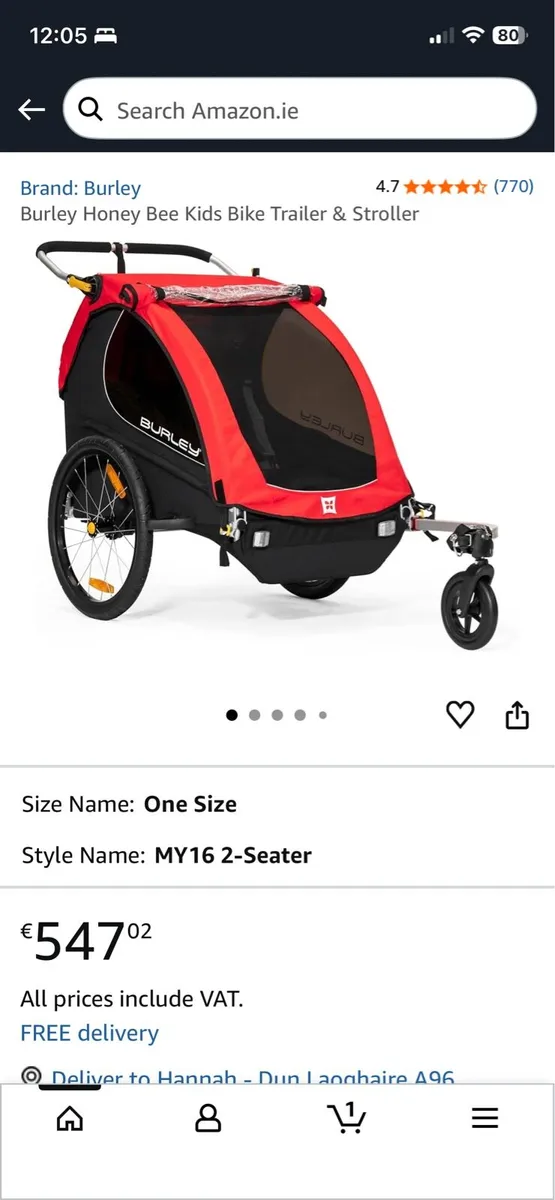 Burley Honey Bee Child Bike Trailer (double) - Image 1