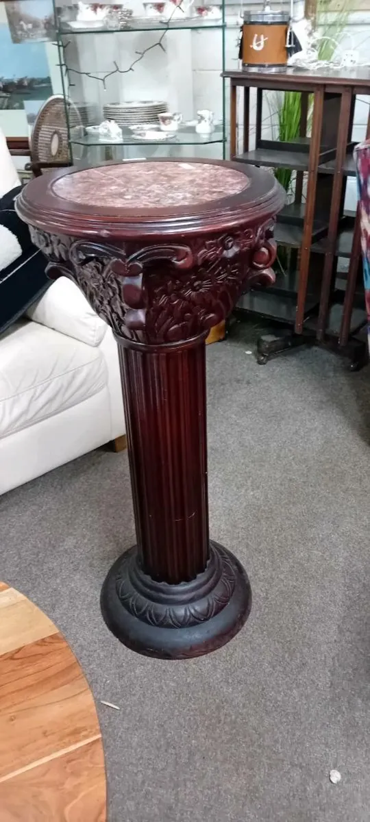 Reproduction Mahogany And Marble Pedestal