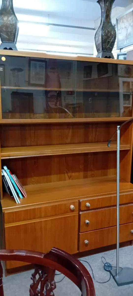 Mid Century Glass Top Sideboard