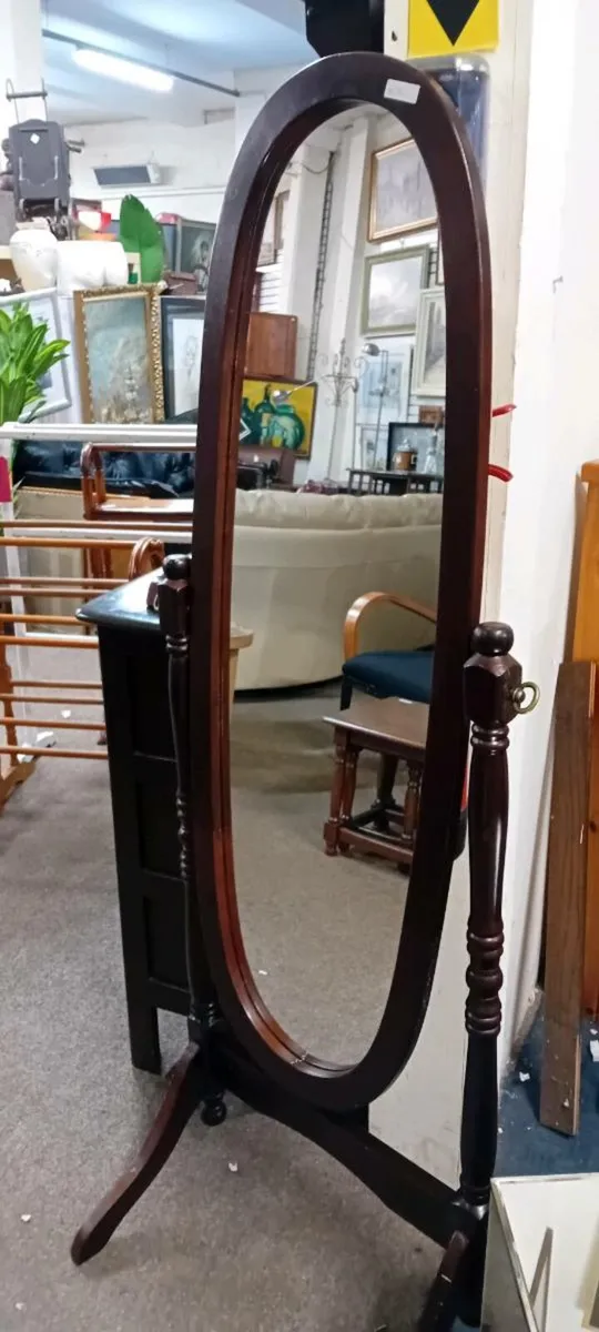 Modern Mahogany Framed Cheval Mirror