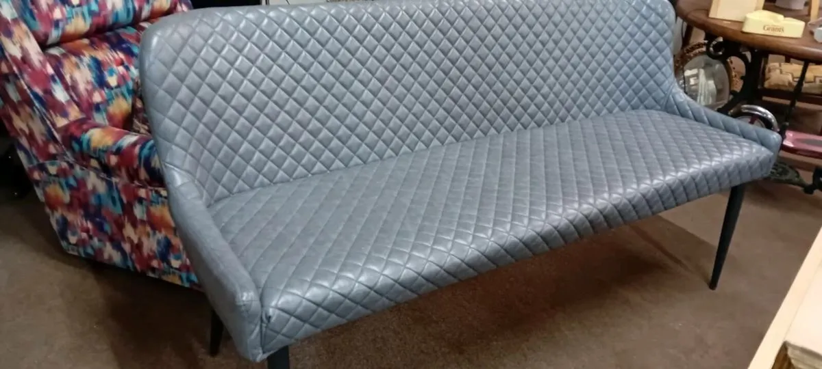 Modern Grey Leatherette Bench Seat - Image 2