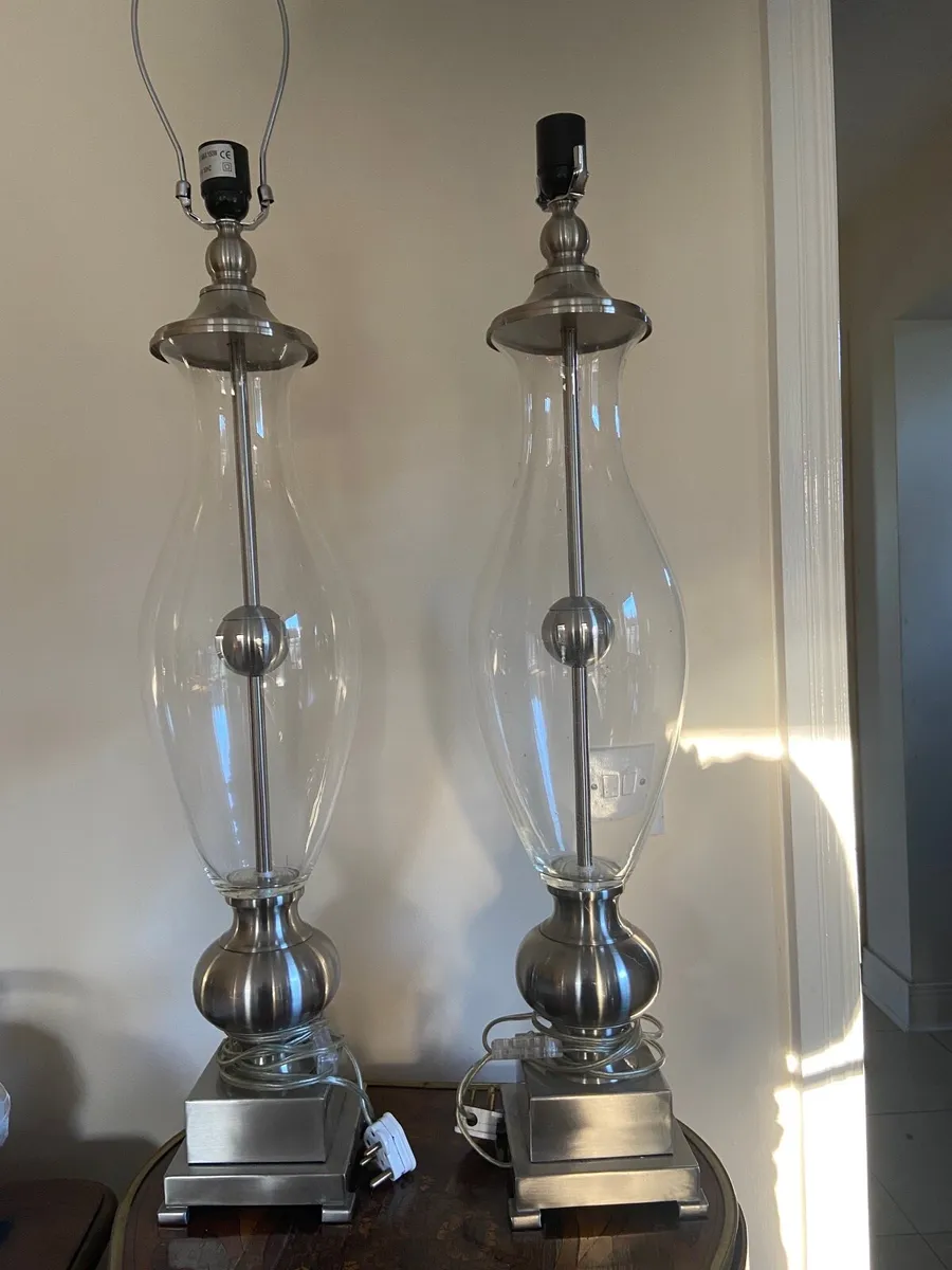 Vintage French clear crystal tall lamps - Image 1