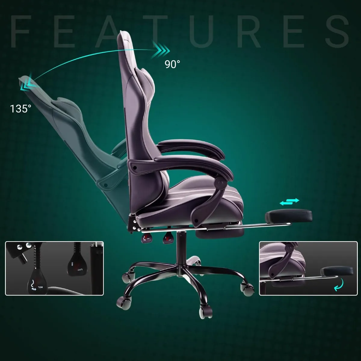 Gaming Chair with Footrest Lumbar Support - Image 4