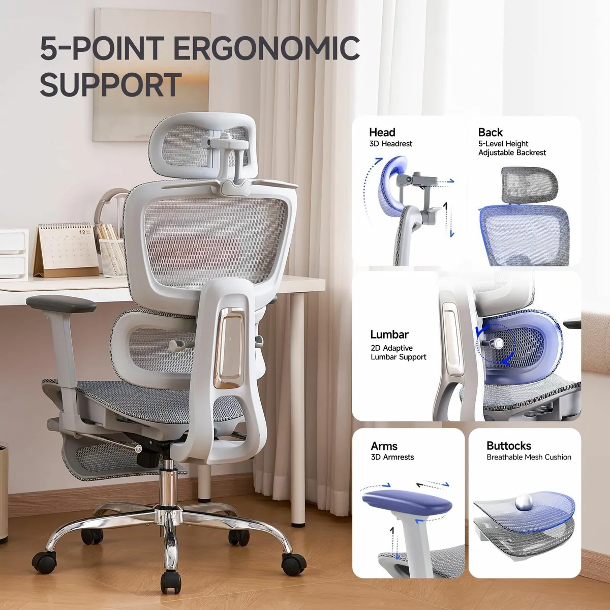 Ergonomic Office Chair with Footrest 5-Level - Image 4