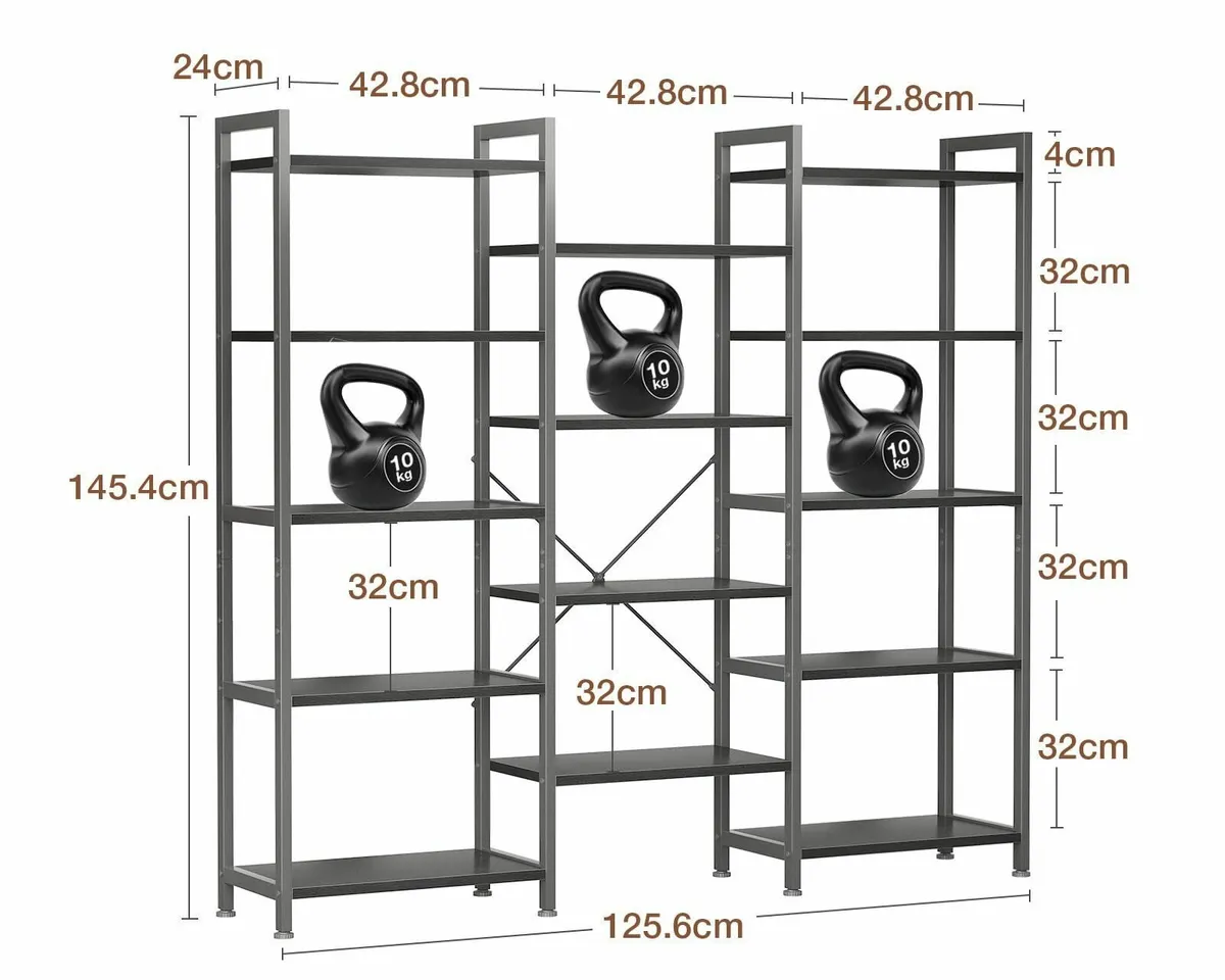 Triple Bookshelf Large Bookcase with 14 Open - Image 3