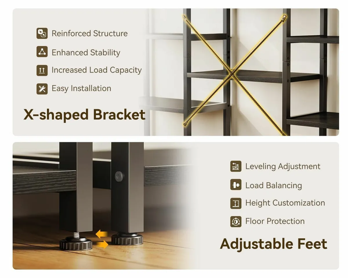 Triple Bookshelf Large Bookcase with 14 Open - Image 4