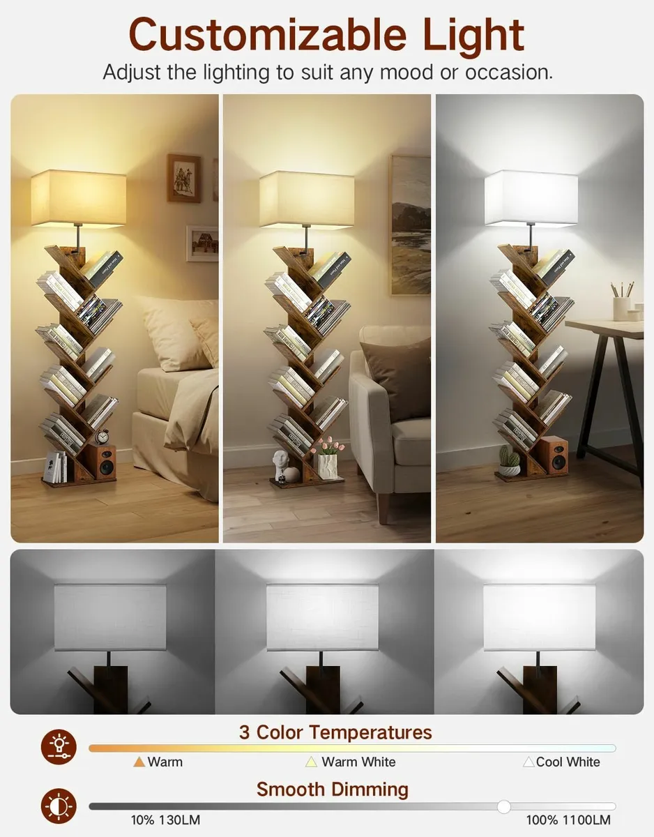 9 Tier Tree Bookshelf with Light Remote Dimmable - Image 4