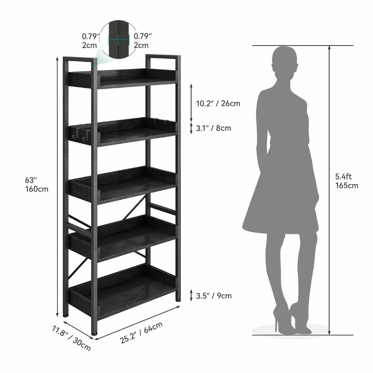Bookcase 5 Tiers Floor Standing Book Shelf Wooden - Image 2