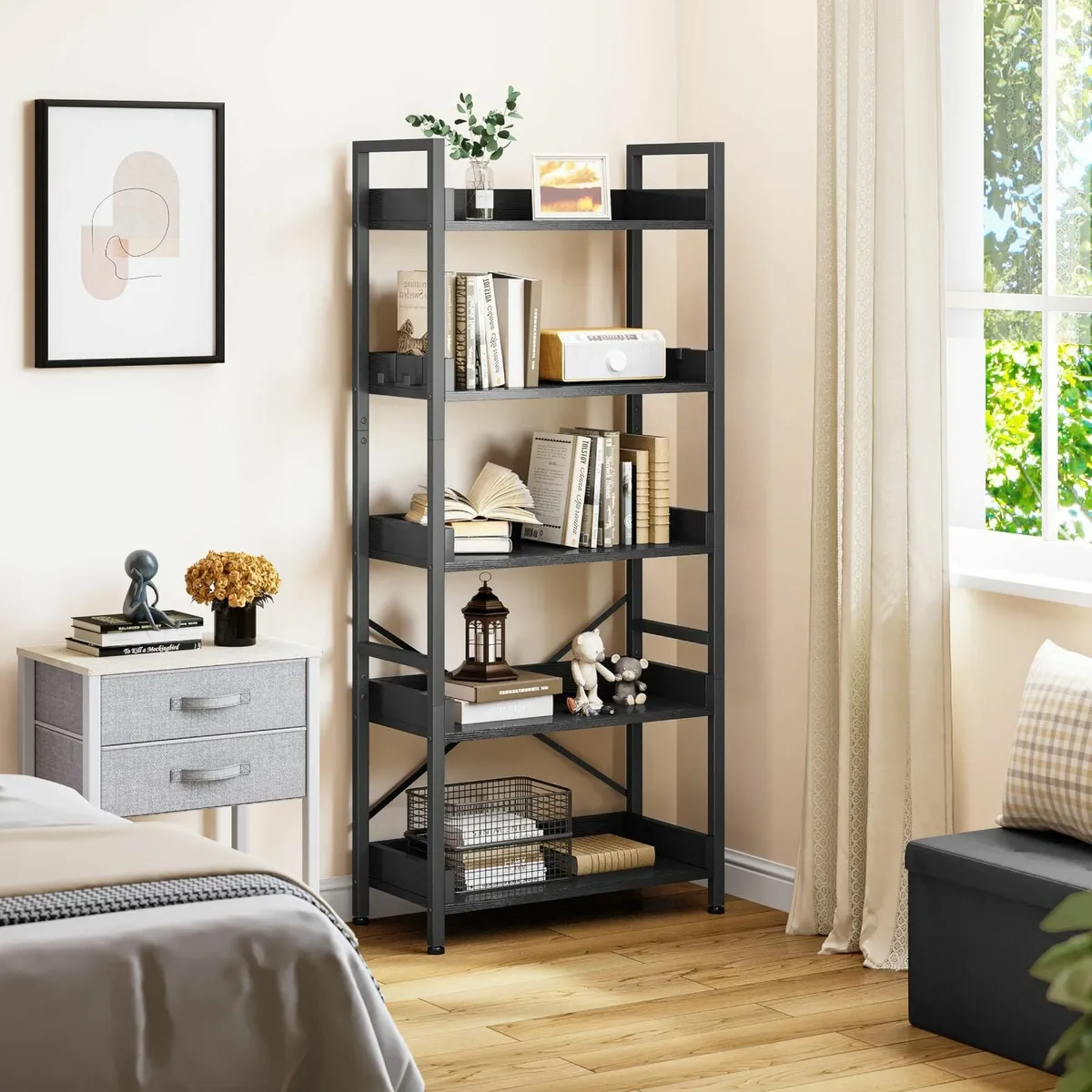 Bookcase 5 Tiers Floor Standing Book Shelf Wooden - Image 3