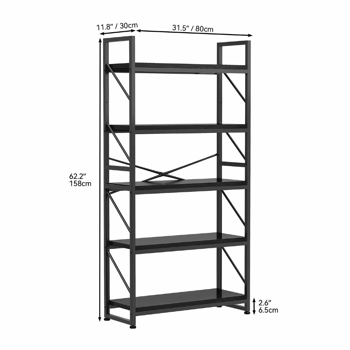 Bookcase 5 Tiers Industrial Book Shelf Large - Image 2