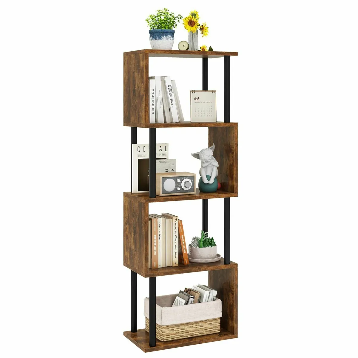 5/6-Tier Tall Bookshelf S-Shaped Geometric - Image 1