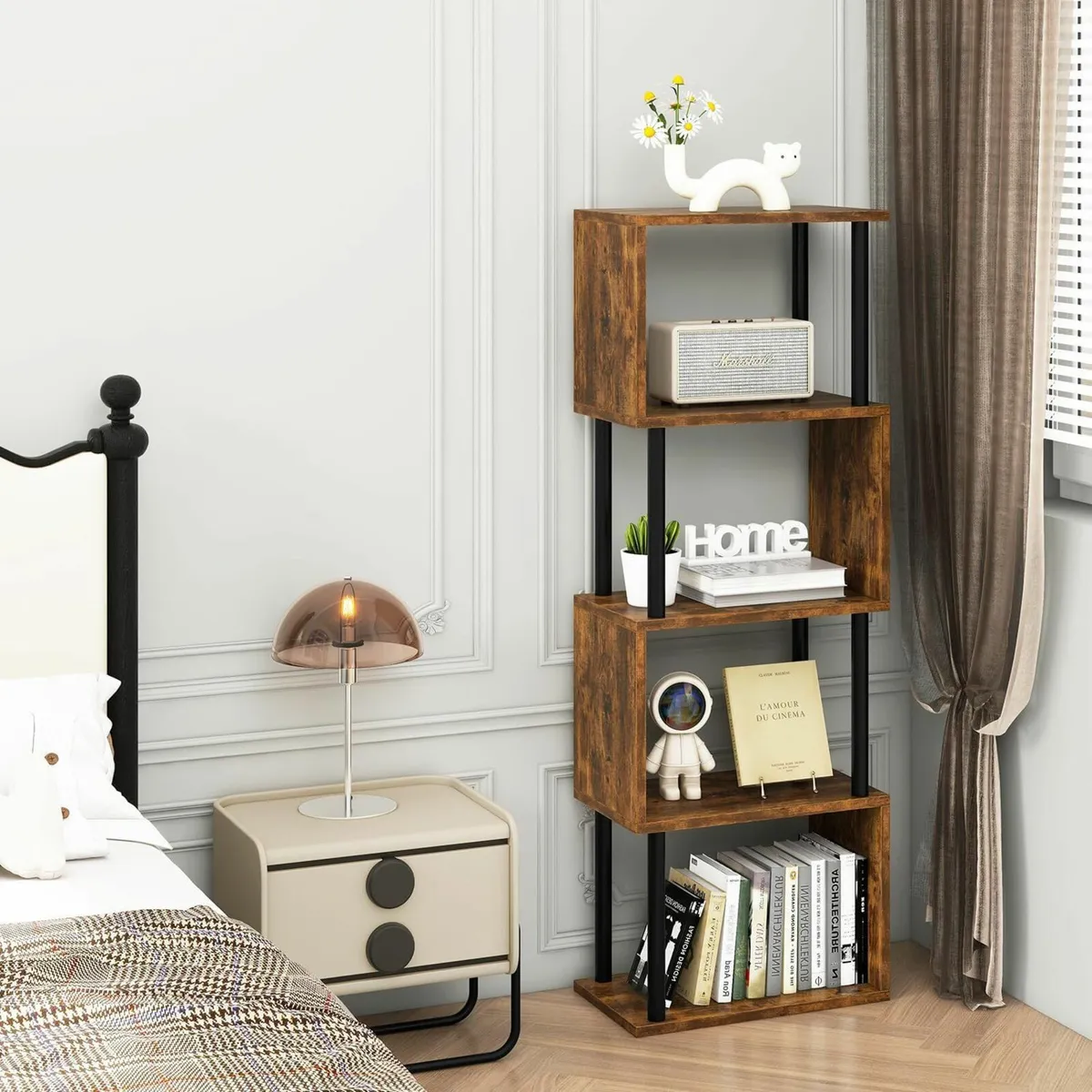 5/6-Tier Tall Bookshelf S-Shaped Geometric - Image 2