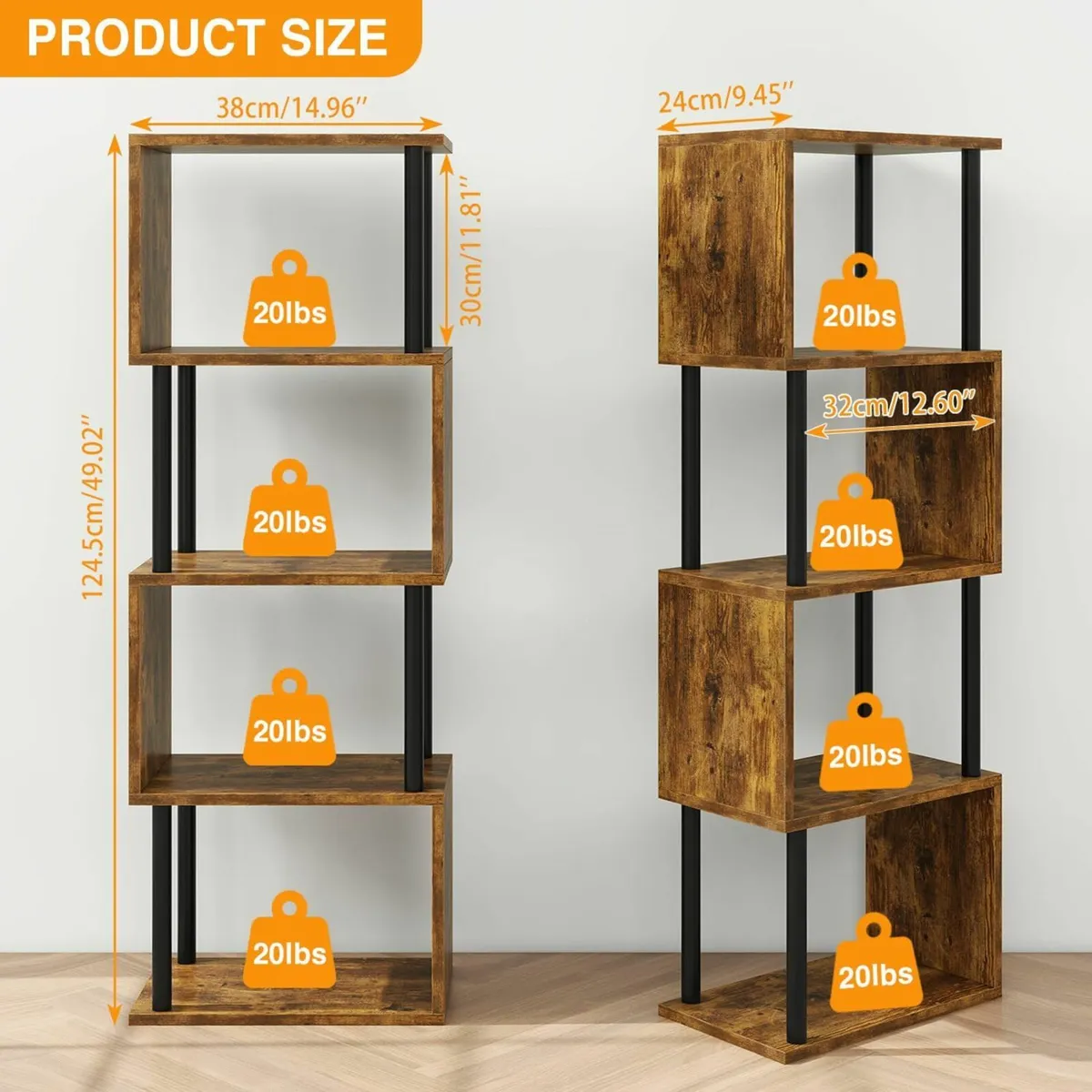5/6-Tier Tall Bookshelf S-Shaped Geometric - Image 3
