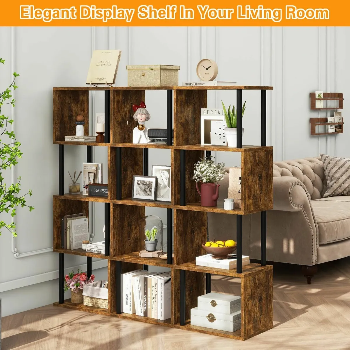 5/6-Tier Tall Bookshelf S-Shaped Geometric - Image 4
