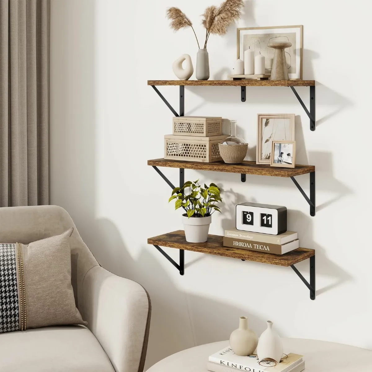 Floating Shelves Wall Book Shelf with Brackets 60 - Image 2