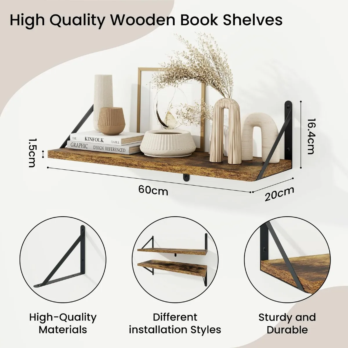 Floating Shelves Wall Book Shelf with Brackets 60 - Image 3