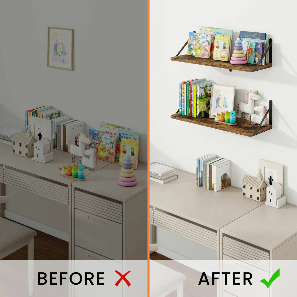 Floating Shelves Wall Book Shelf with Brackets 60 - Image 4