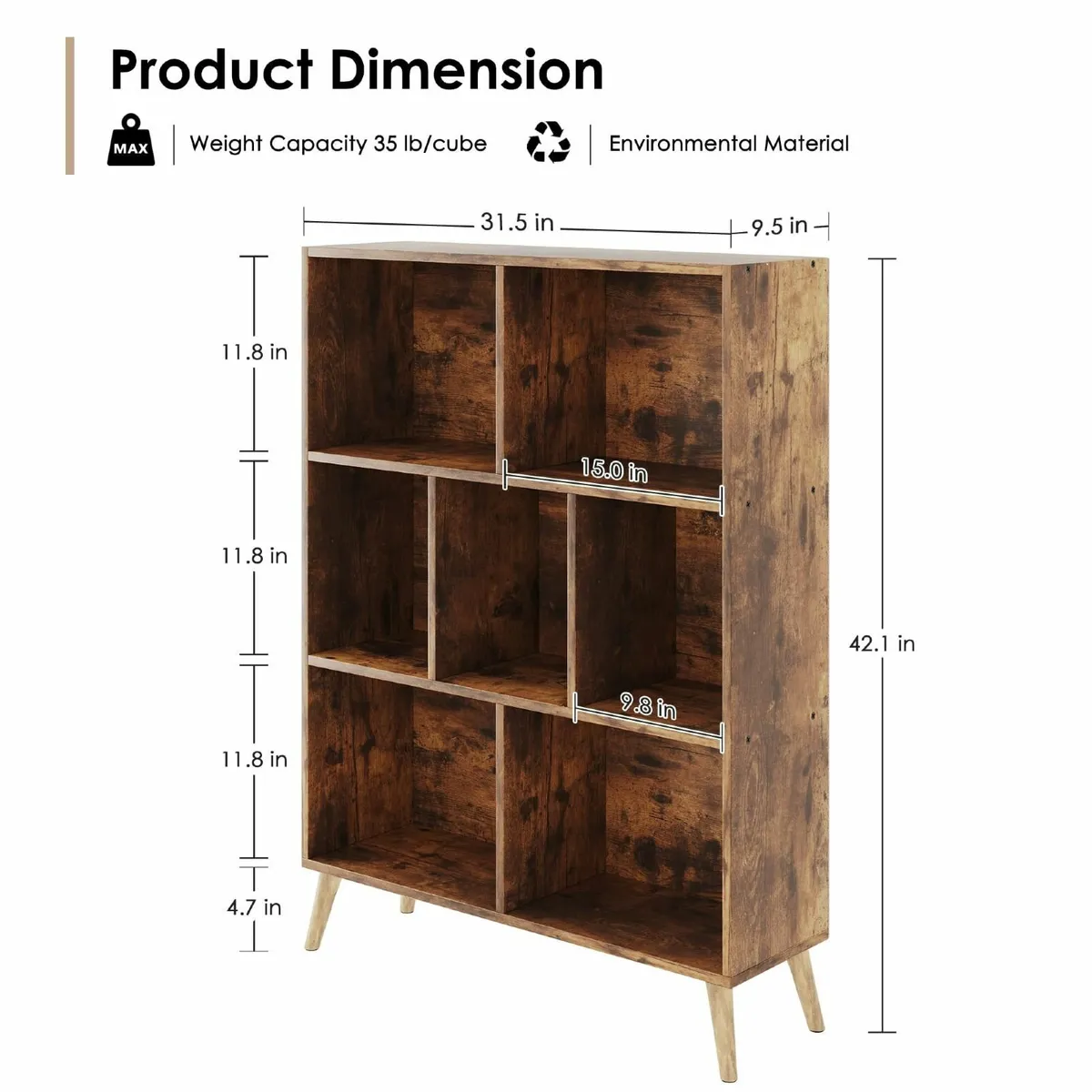 7 Cube Bookshelf 3 Tier Modern White Bookcase - Image 2