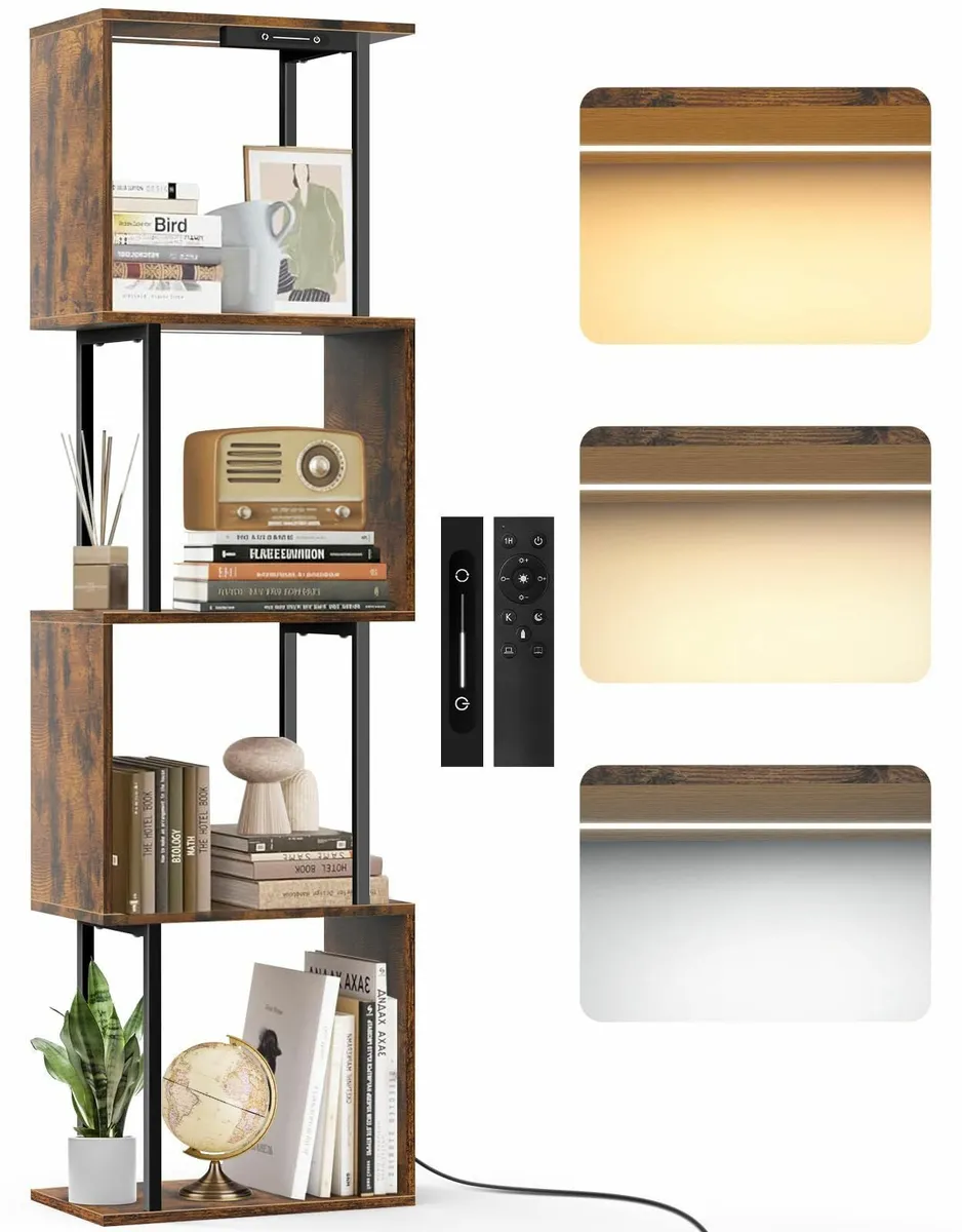 5 Tier S-Shaped Geometric Bookshelf with LED - Image 1