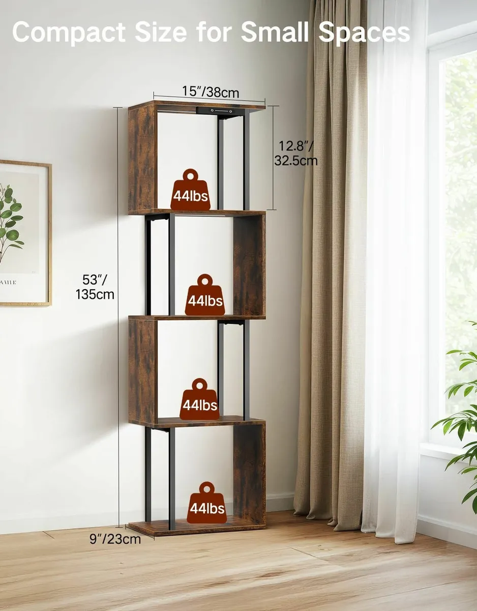 5 Tier S-Shaped Geometric Bookshelf with LED - Image 2