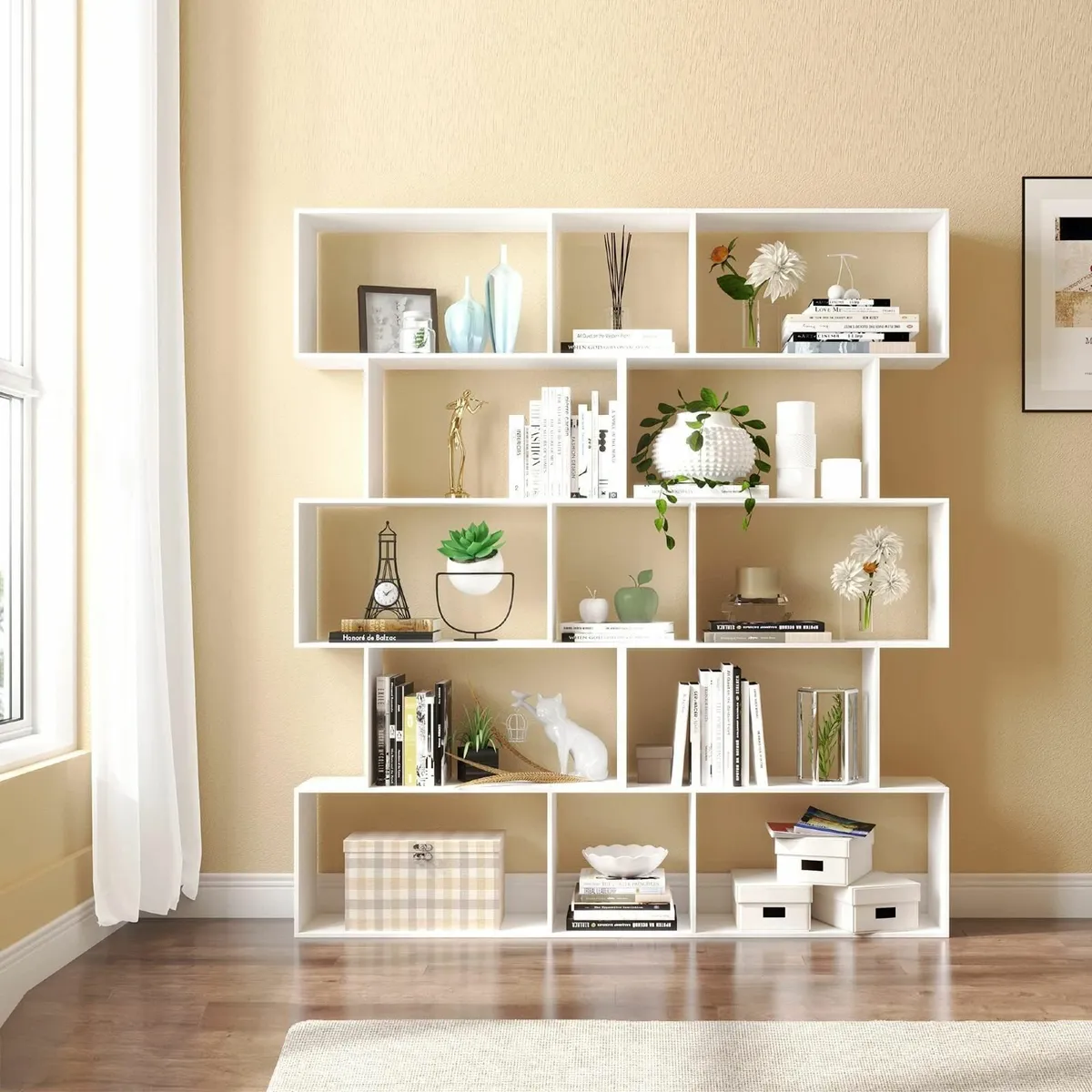 Bookshelf 5-Tier Geometric Bookcase S Shaped Book - Image 3