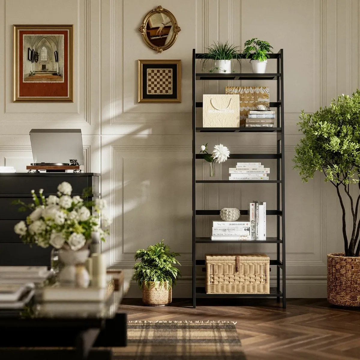 Ladder Shelf 5-Tier Bookshelf All Bamboo Heavy - Image 1