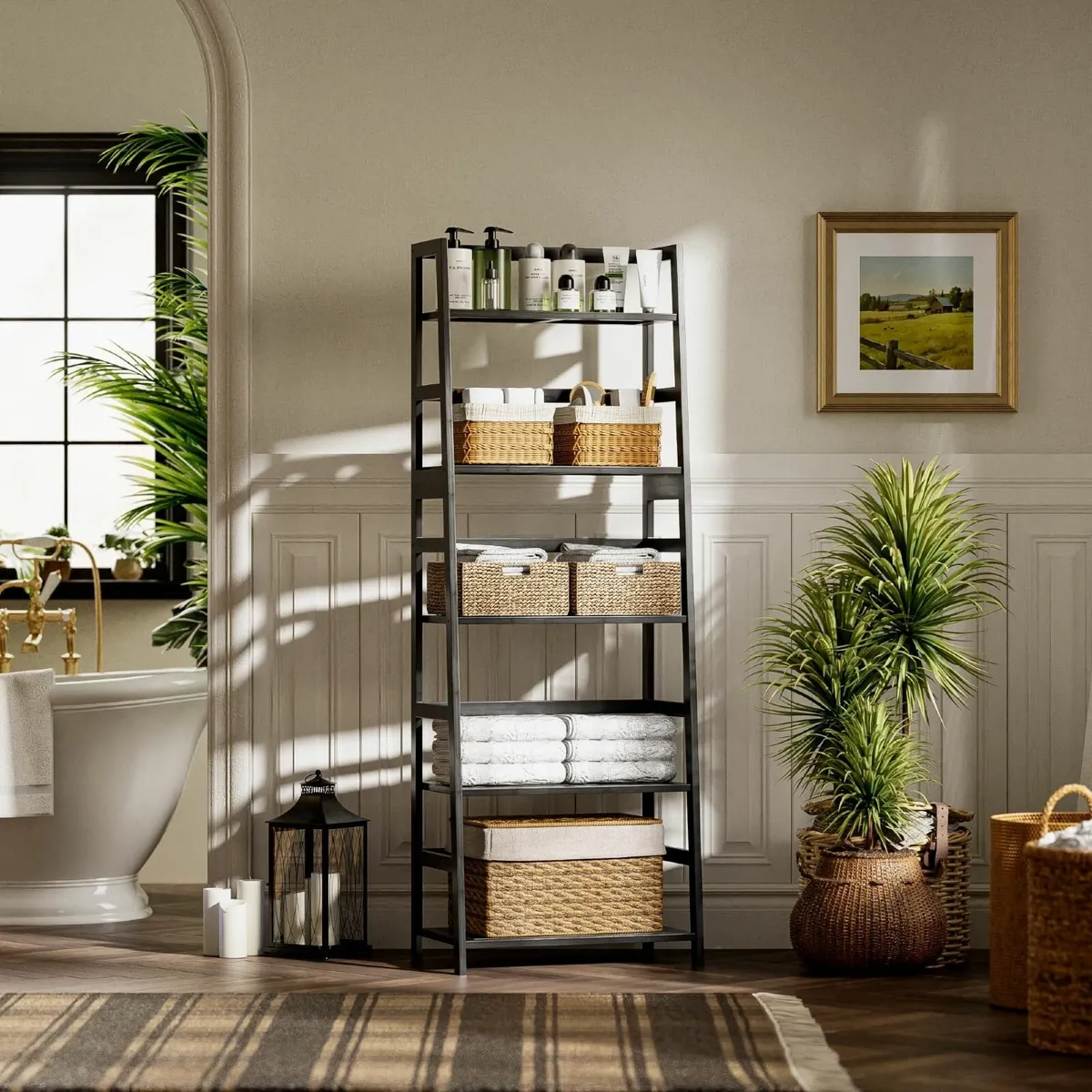 Ladder Shelf 5-Tier Bookshelf All Bamboo Heavy - Image 2