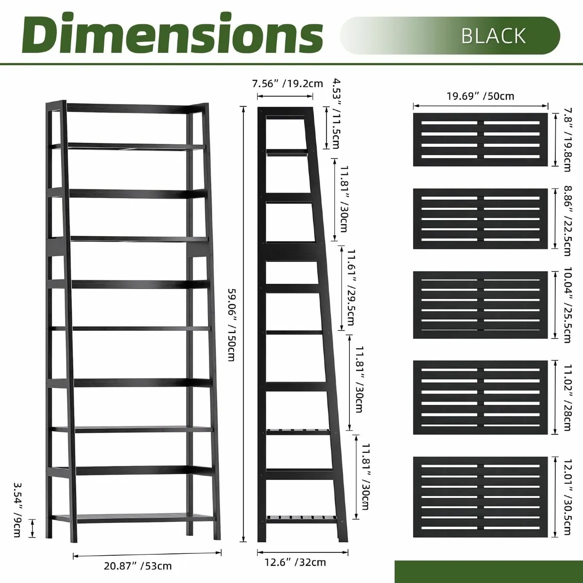 Ladder Shelf 5-Tier Bookshelf All Bamboo Heavy - Image 4