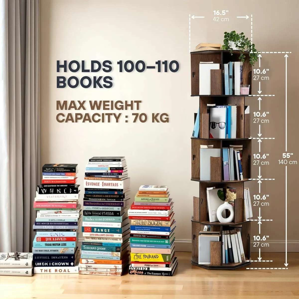 Rotating Corner Bookshelf 5-Tier Space-Saving - Image 2