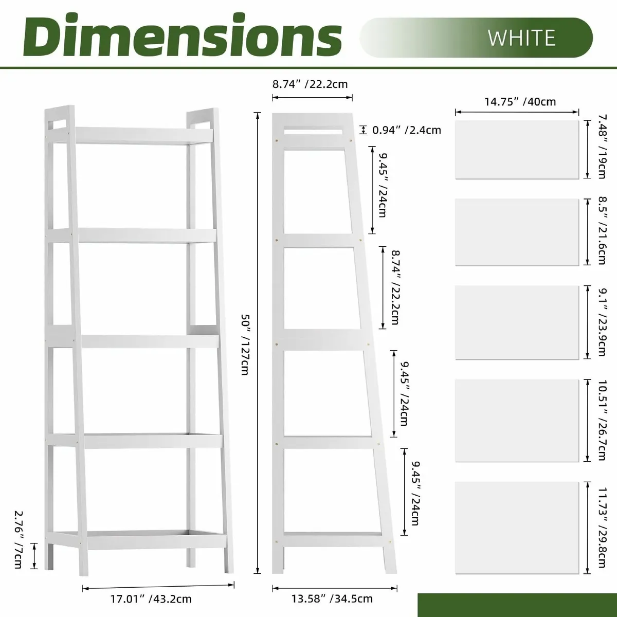 Bookshelf 5 Tier Ladder Bookcase with Bamboo - Image 2