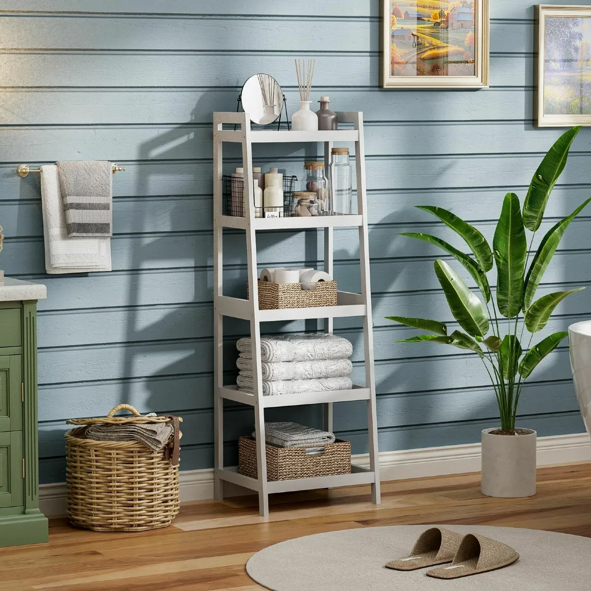 Bookshelf 5 Tier Ladder Bookcase with Bamboo - Image 3