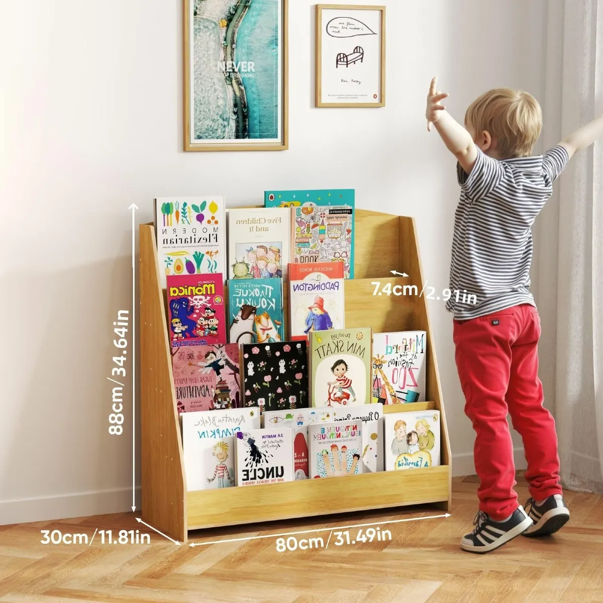 Kid Bookshelf 4 Tier Kids Bookcase Wooden - Image 3