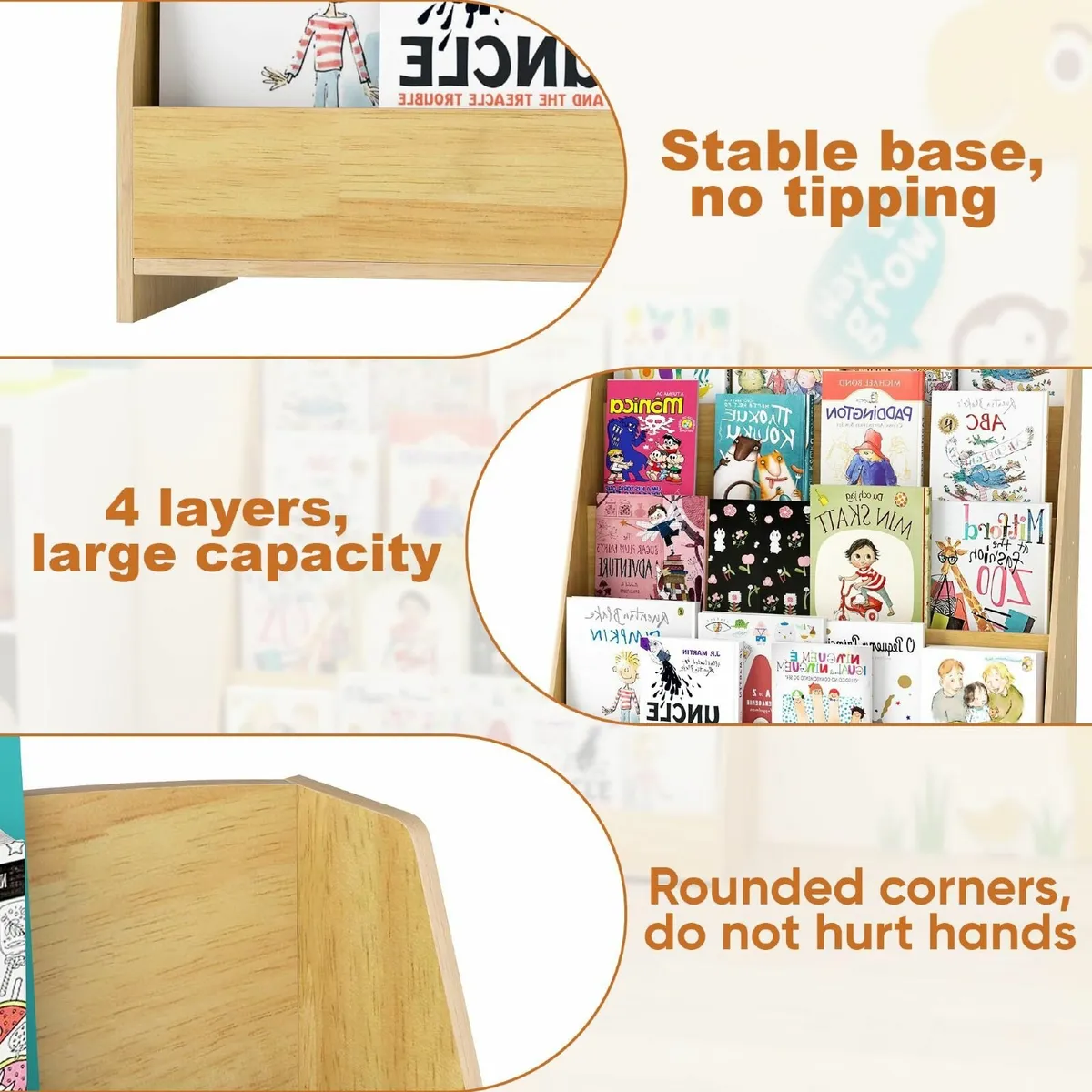 Kid Bookshelf 4 Tier Kids Bookcase Wooden - Image 4