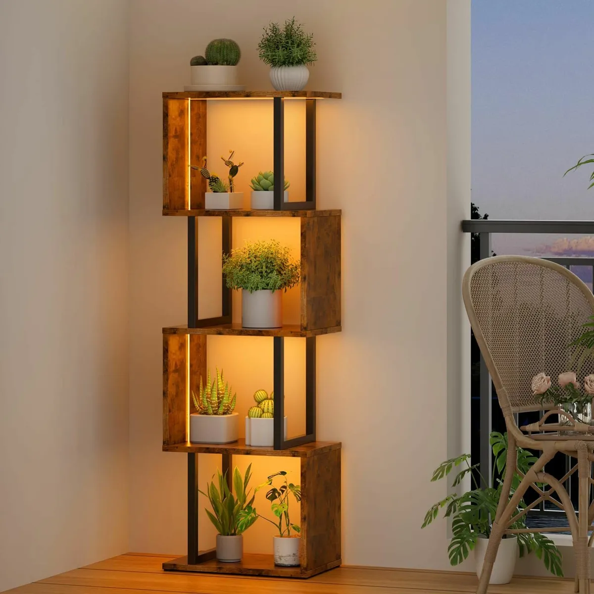 Bookcase with LED Lights 5-Tier S-Shaped Bookshelf - Image 4