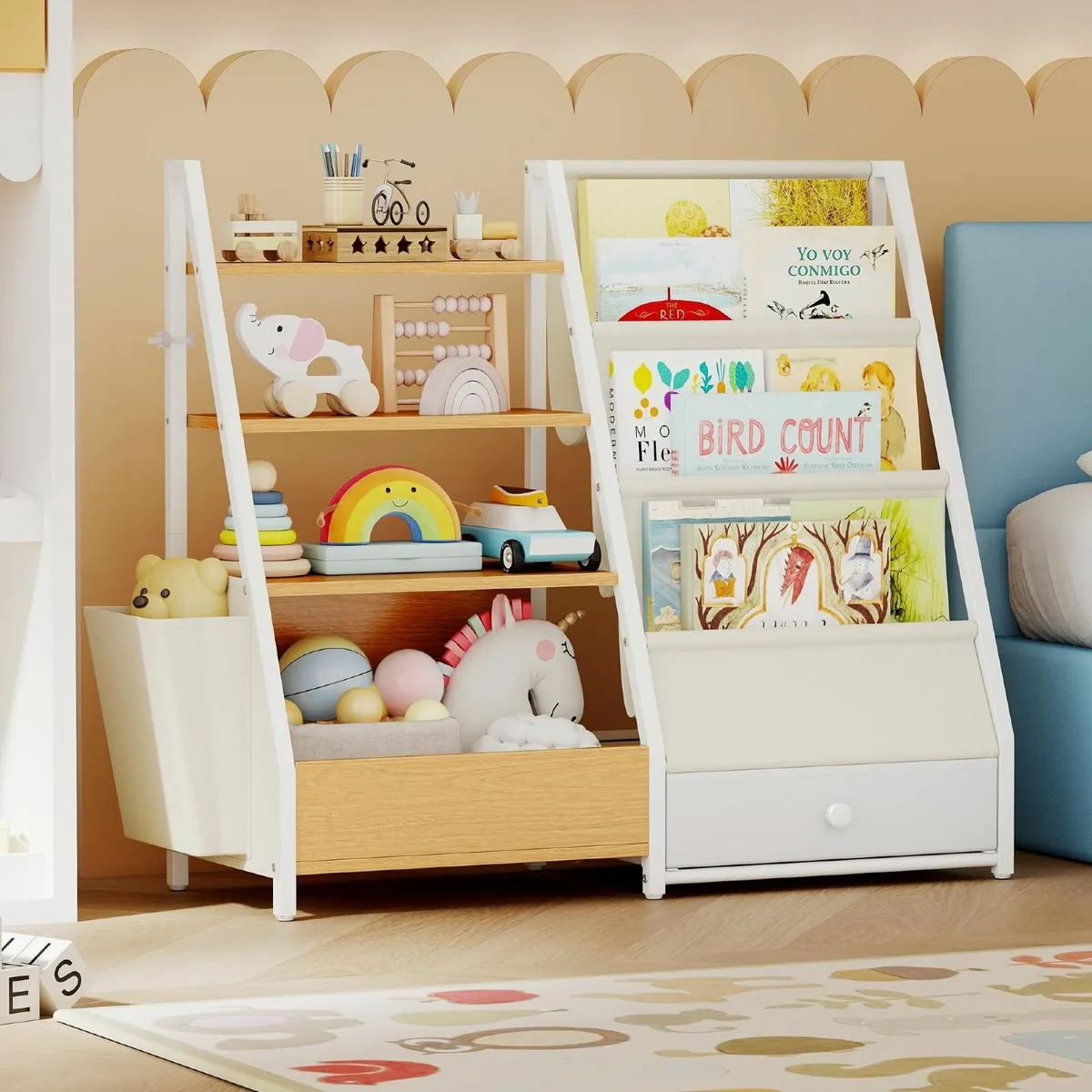 4-Tier Kids Bookshelf with Toy Storage Compact - Image 1