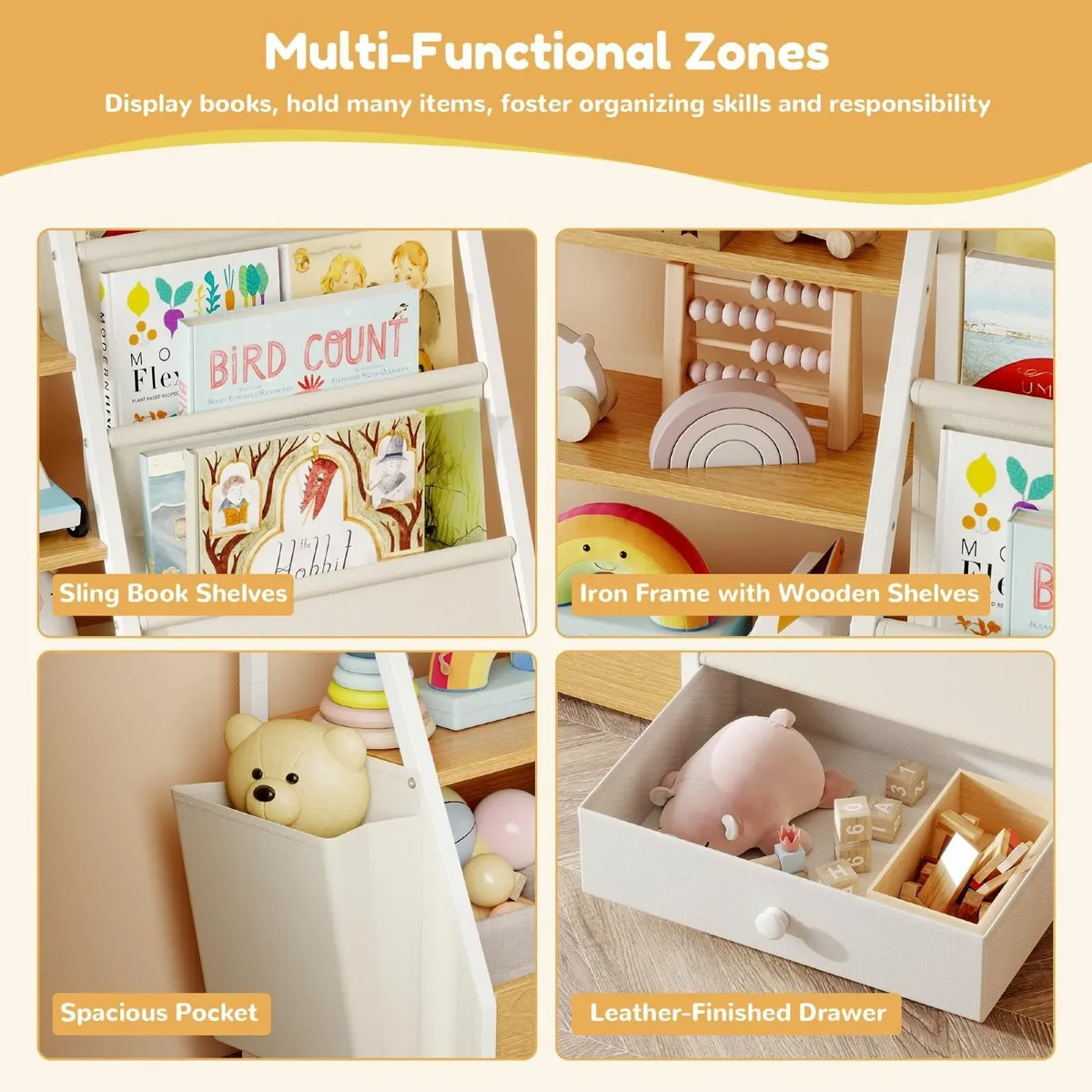 4-Tier Kids Bookshelf with Toy Storage Compact - Image 3