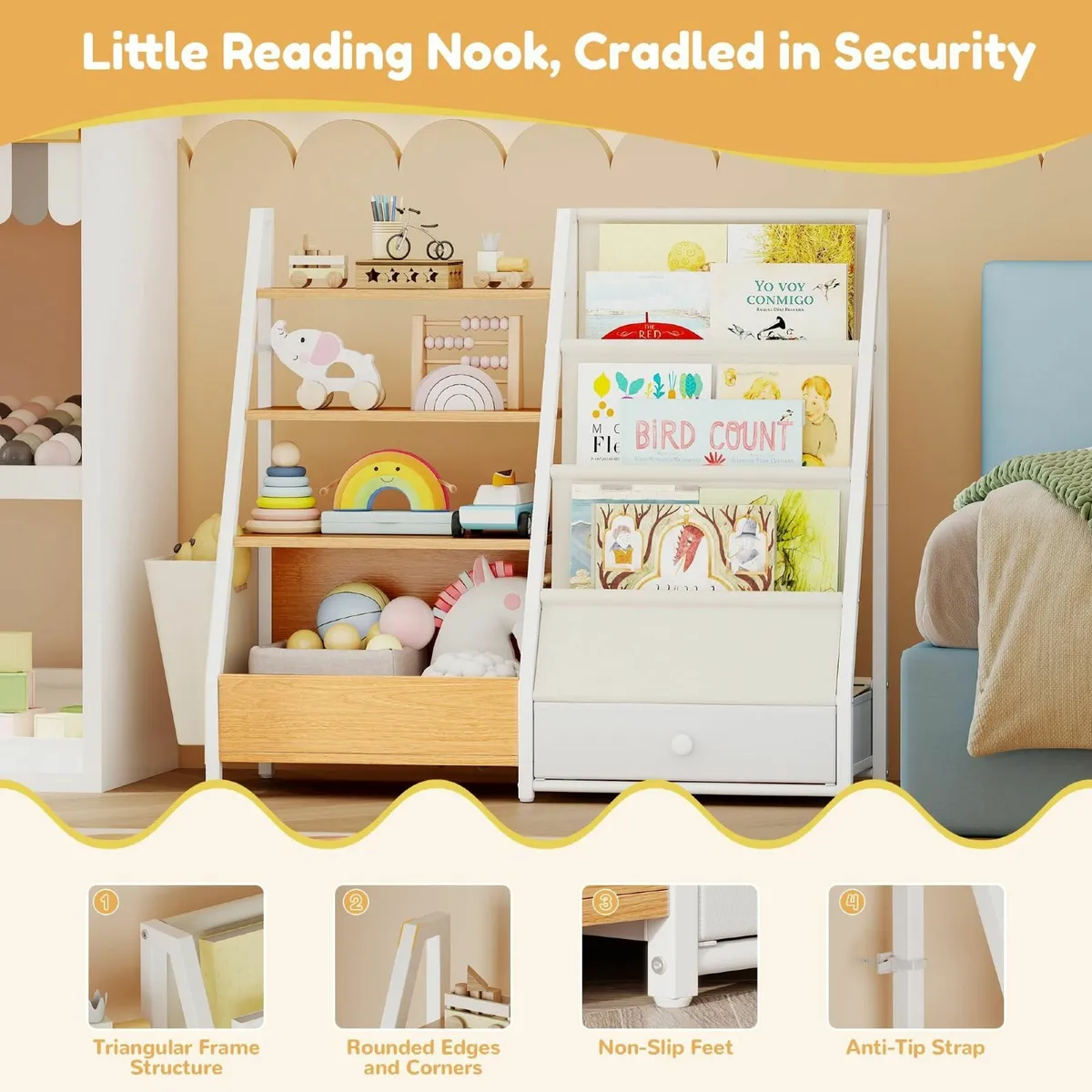 4-Tier Kids Bookshelf with Toy Storage Compact - Image 4