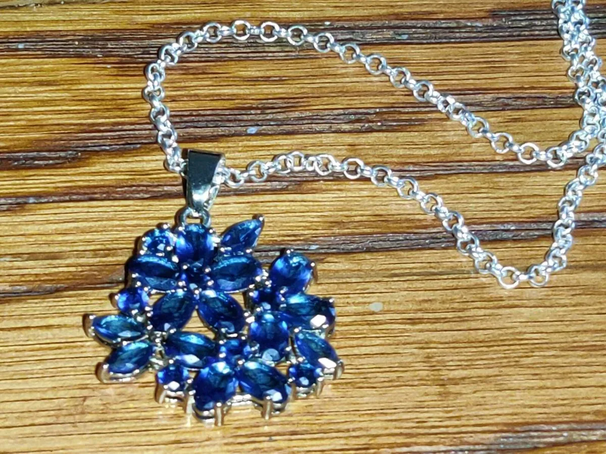 CHUNKY SAPPHIRES, 925 Silver New BELCHER Necklace - Image 1
