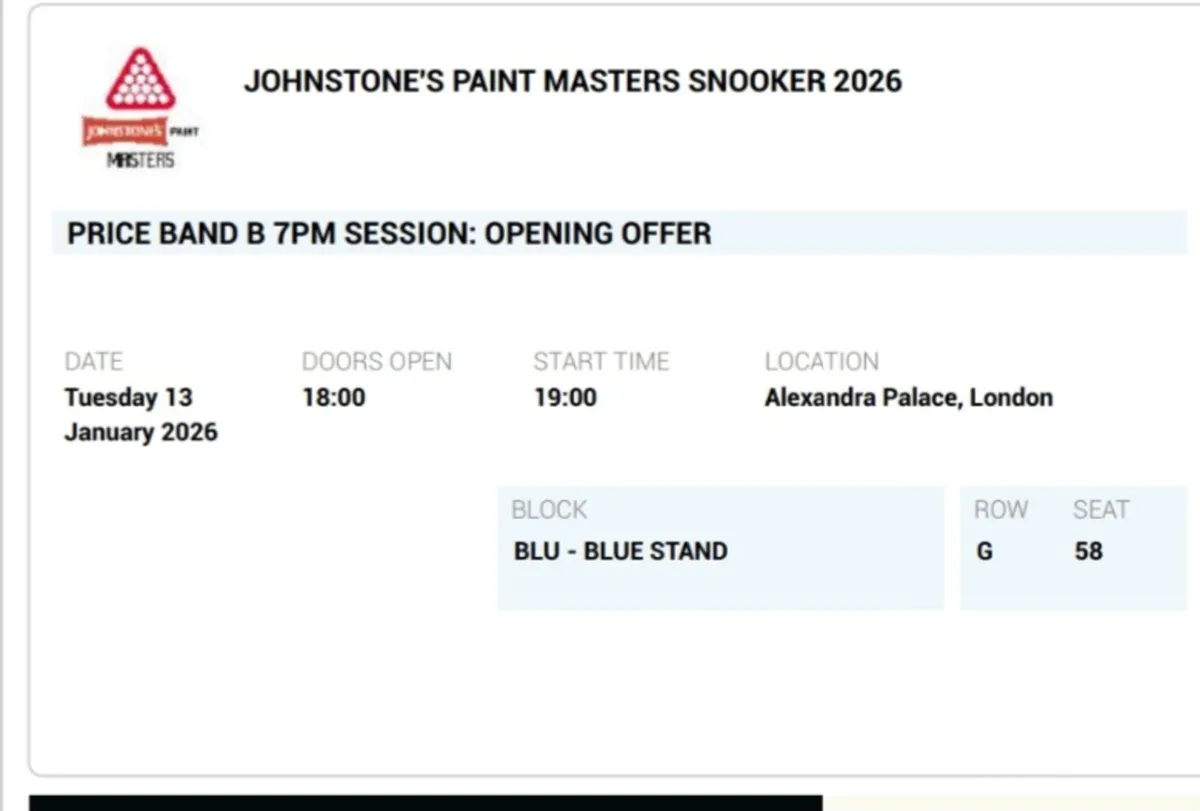 Snooker masters ticket,  London 2026