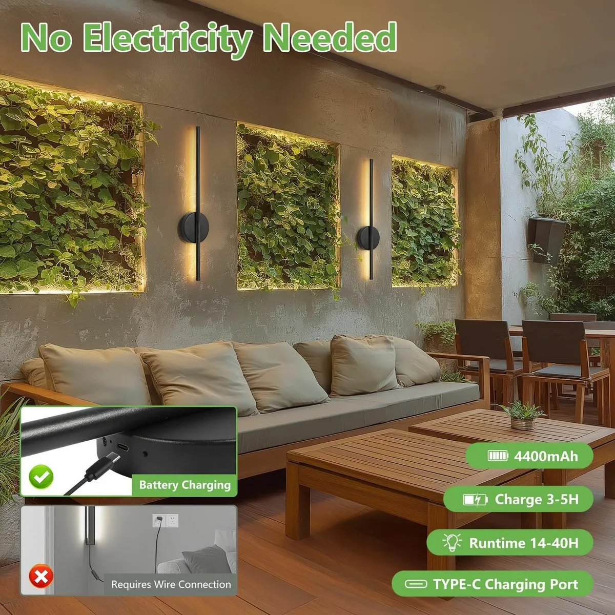 Battery Operated Wall Lights - Rechargeable - Image 2