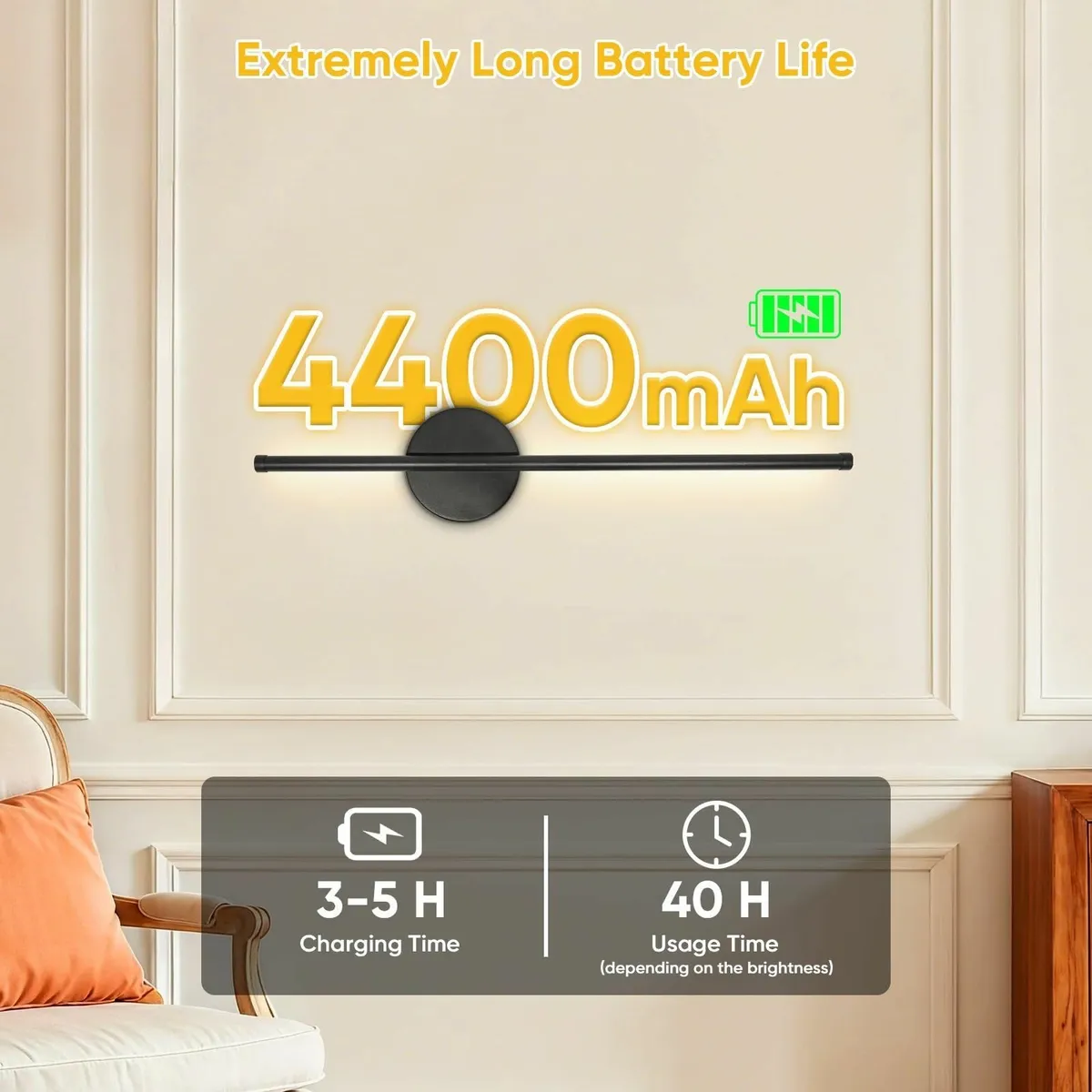 Black Rechargeable Wall Lights with Remote - Image 2