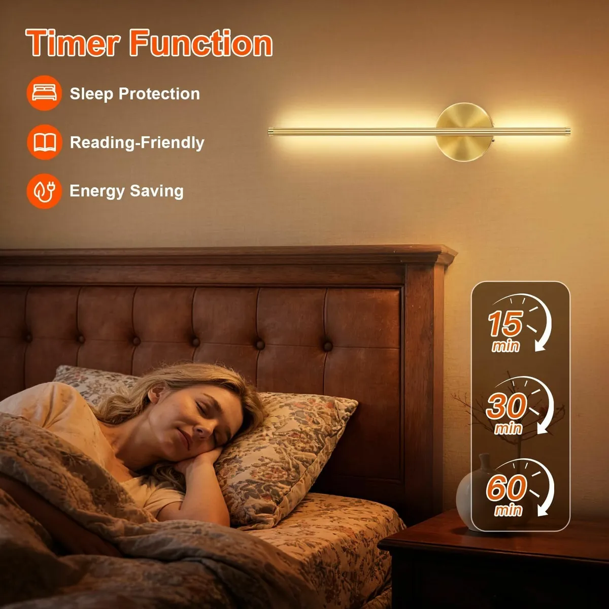 2 Pack USB Rechargeable Wall Lights Gold LED - Image 3