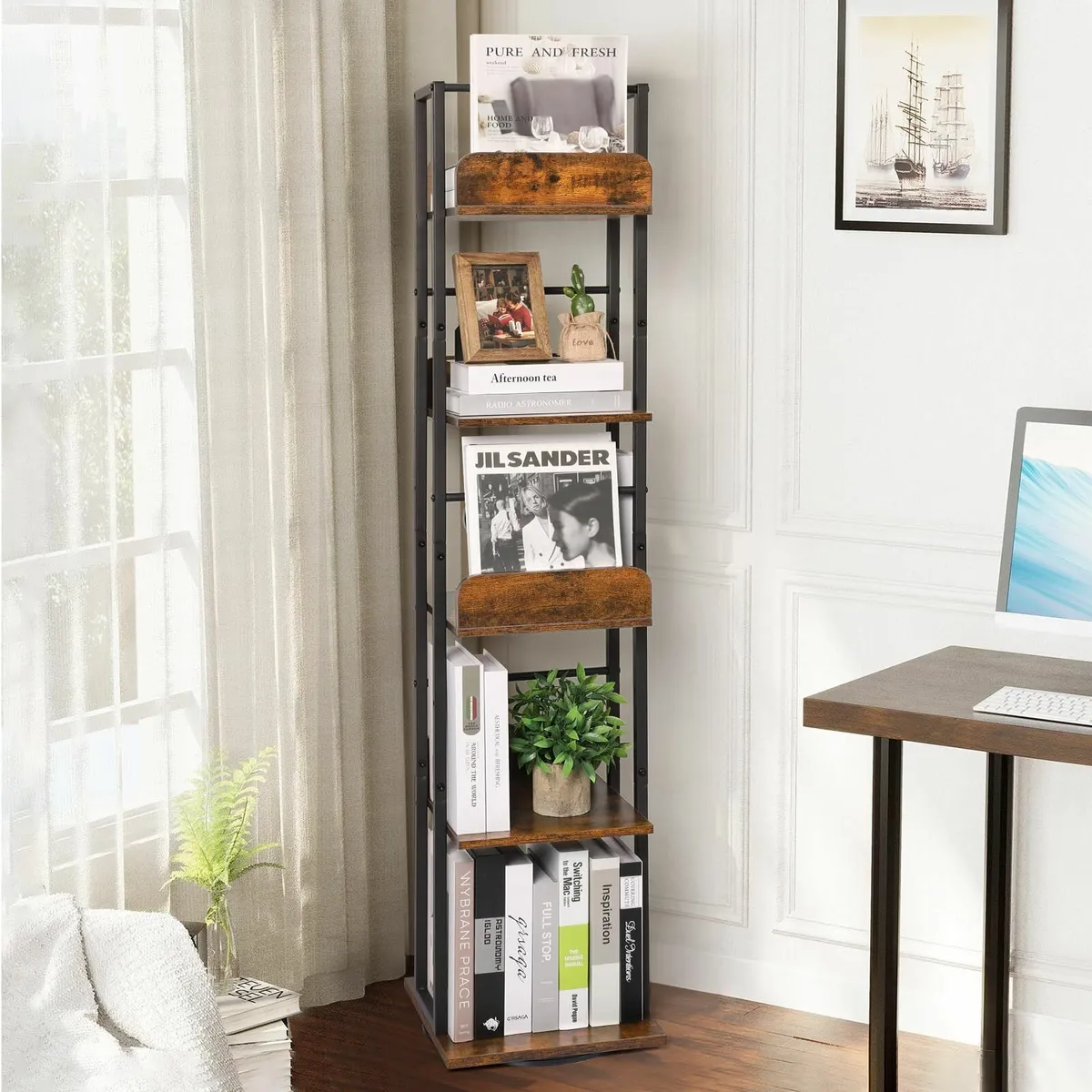 5-Tier Rotating Bookshelf Corner Bookshelves - Image 1