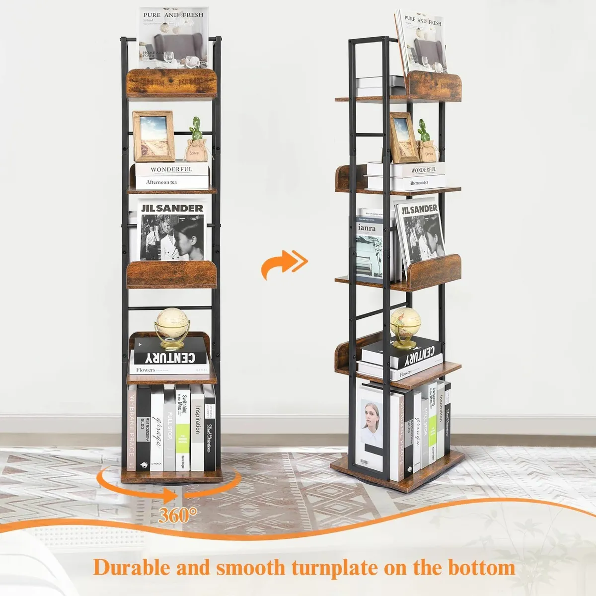 5-Tier Rotating Bookshelf Corner Bookshelves - Image 3