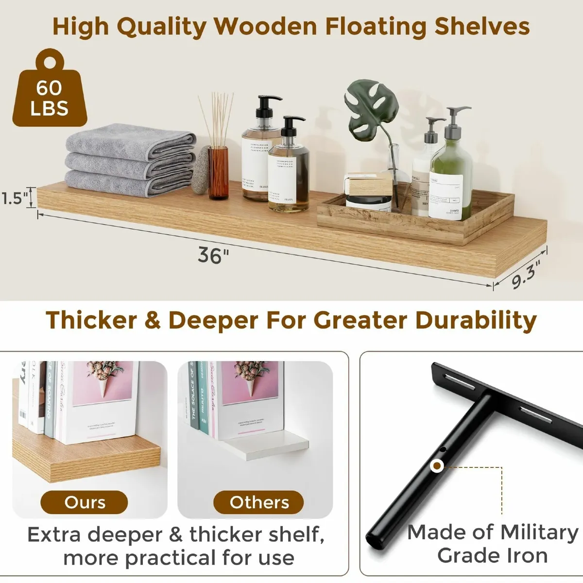 Floating Shelves for Wall 90CM Long Set of 2 - Image 2