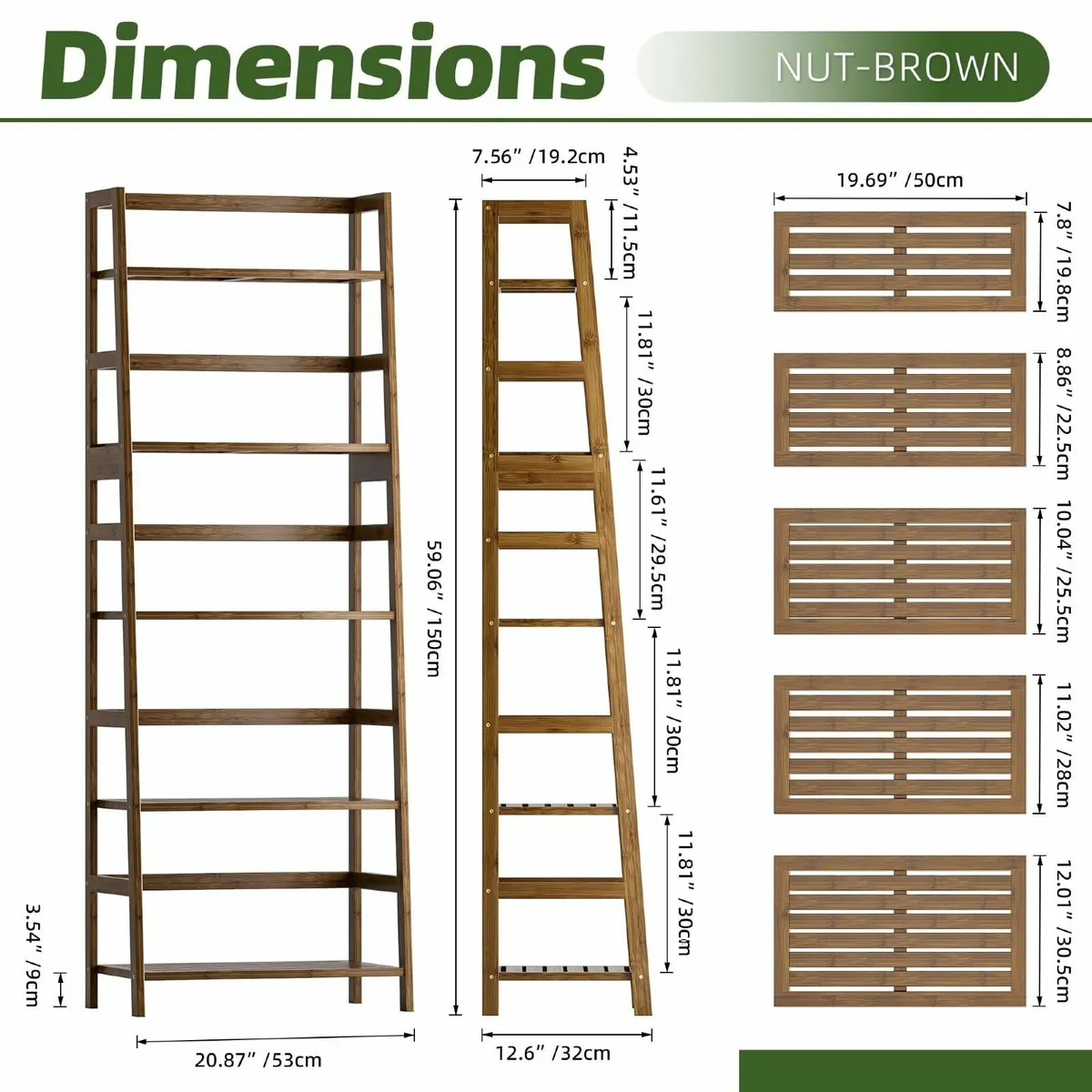 Ladder Shelf 5-Tier Bookshelf All Bamboo Heavy - Image 3
