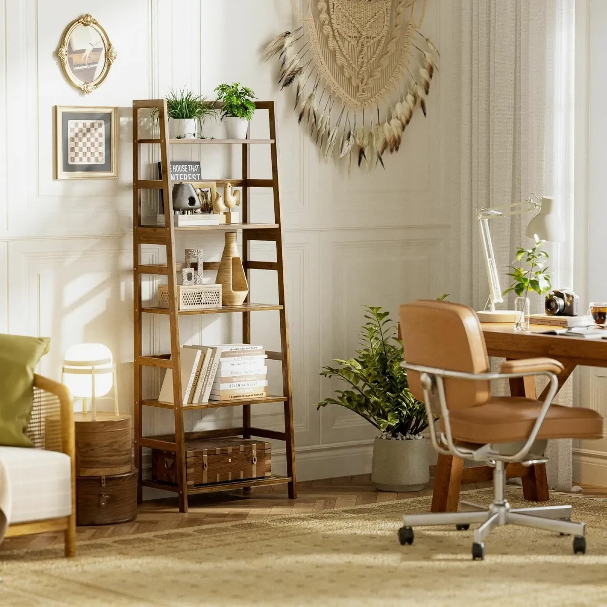 Ladder Shelf 5-Tier Bookshelf All Bamboo Heavy - Image 4