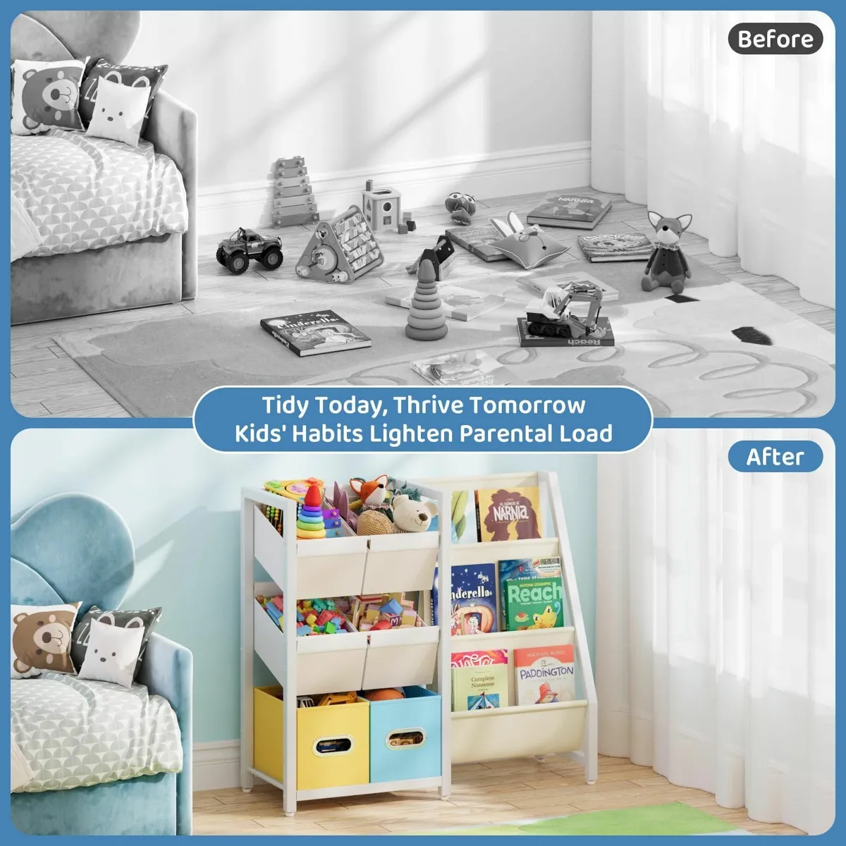 Kids Bookcase 3 Sling Book Shelf Room Bookshelf - Image 3