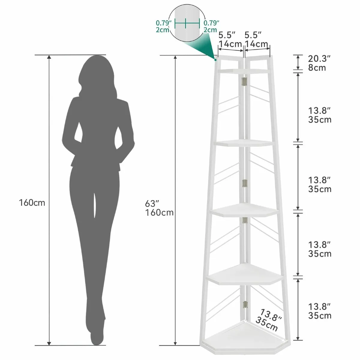 Corner Shelf 5 Tier Industrial Bookshelf Modern - Image 2