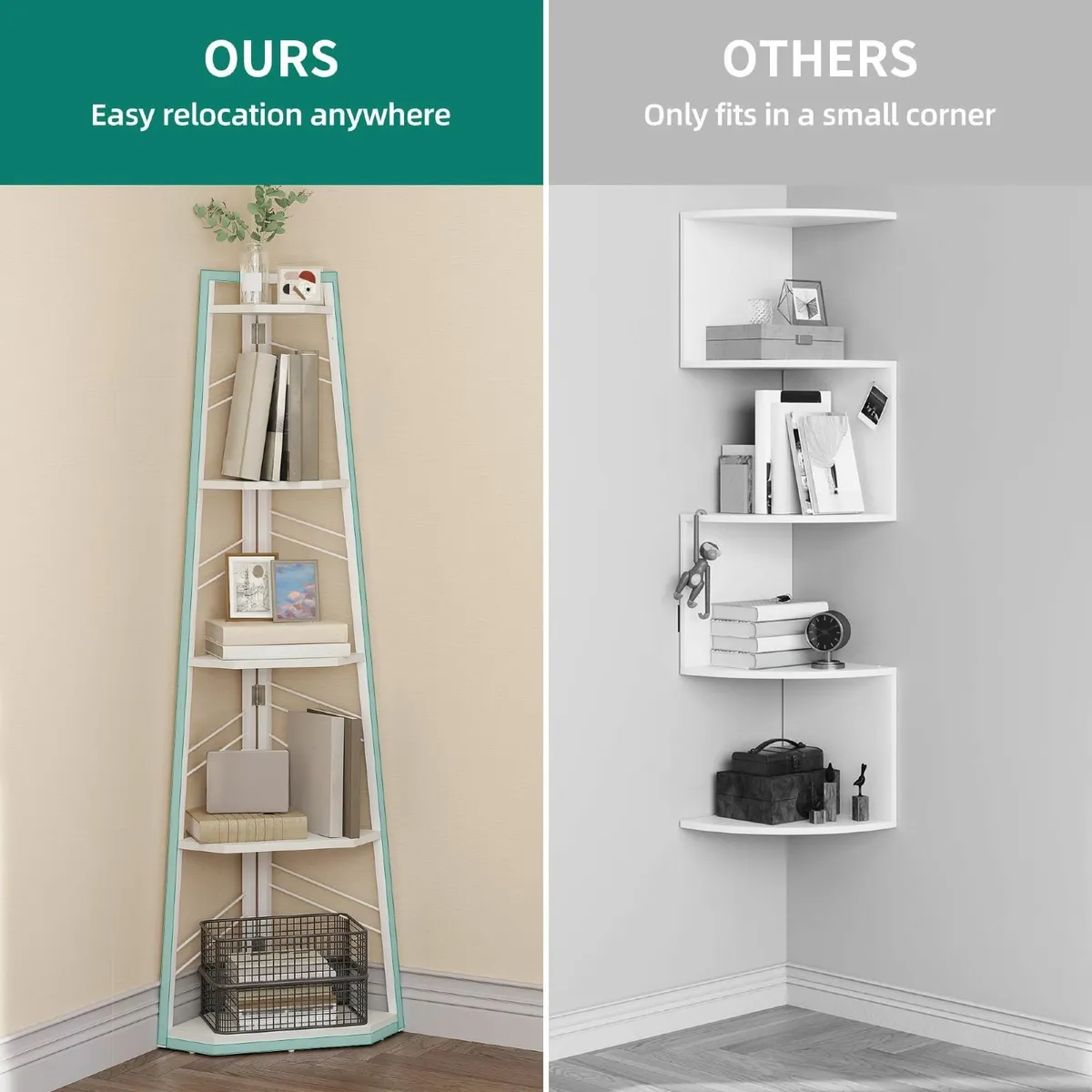 Corner Shelf 5 Tier Industrial Bookshelf Modern - Image 4